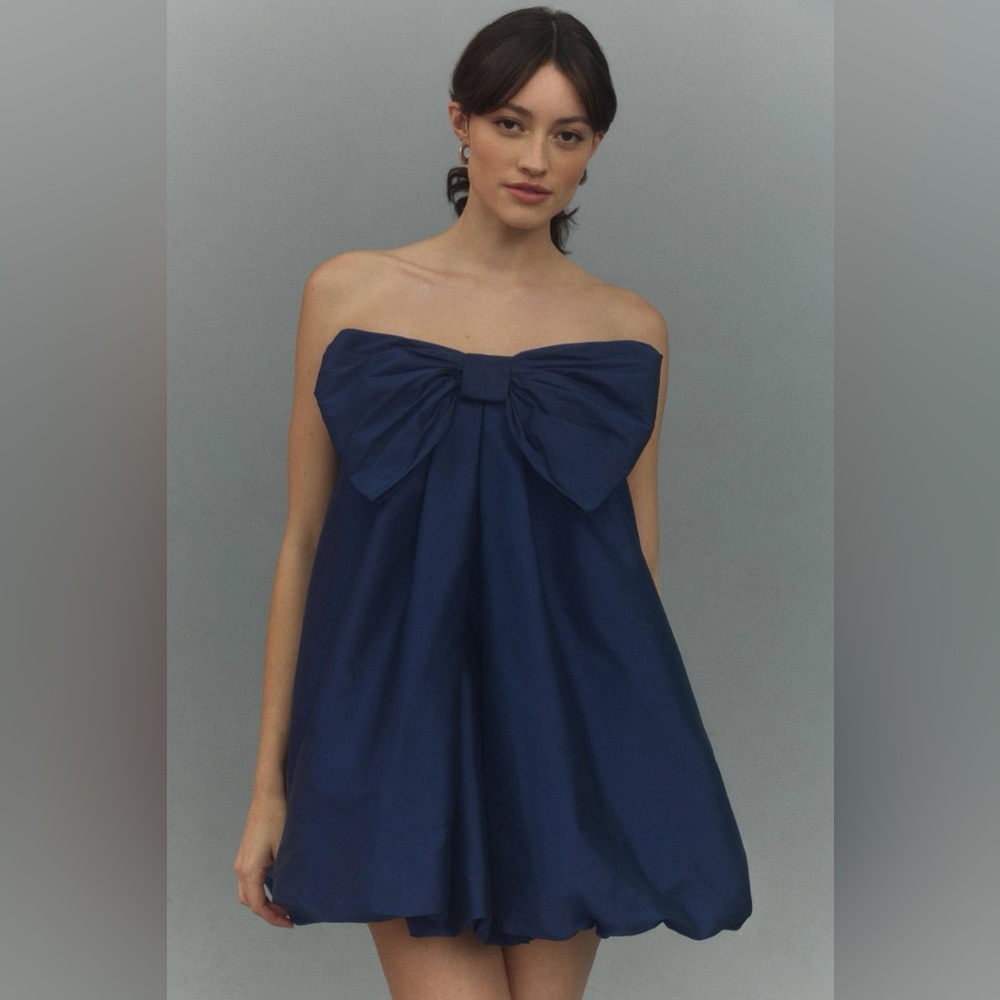 BHLDN Anthropologie Livia Strapless Bow Tent Mini Dress Navy XS NWT Rare Soldout